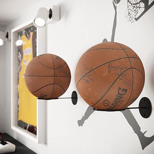 Miniatura 3 de Wallniture Palla Ball - Juego de 2 estantes de almacenamiento para montar en la pared, para pelotas de fútbol, voleibol, fútbol y baloncesto, para