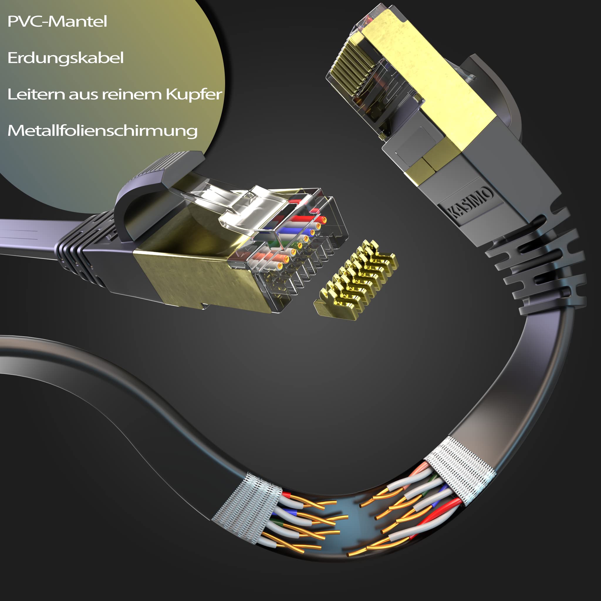 KASIMO Cat 7 Ethernet-Kabel, Gigabit-LAN-Netzwerkkabel, RJ45, High-Speed, flach, Ethernet-Kabel, 10 Gbit/s, 600 MHz/s, STP, kompatibel mit PC, Spielekonsole, PS4, PS5, Switch, Modem, Smart TV,
