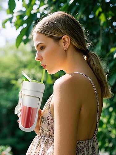 Miniatura 7 de Licuadora portátil, vaso de licuadora de batidos de 12 onzas con batería recargable de 135.3 fl oz, 10 cuchillas, hielo triturable, adecuada para