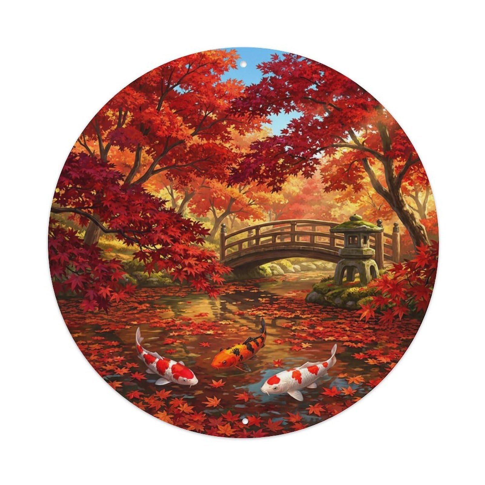Galvaxio Style Japanese Koi Fish Autumn Maple Crimson Glory Metal Tin Sign