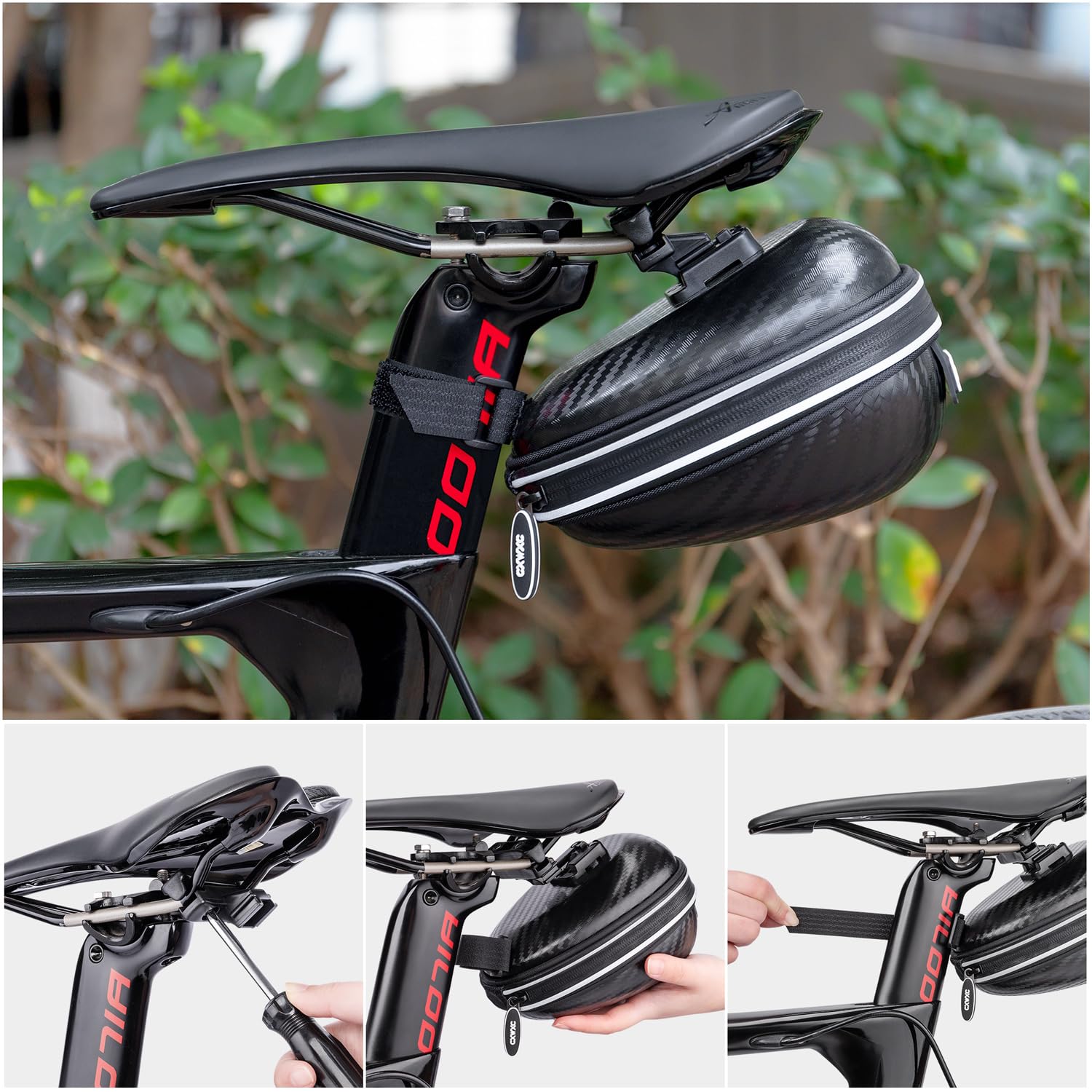 CXWXC Torba pod siodełko rowerowe z odblaskami, wodoszczelna, lekka konstrukcja, twarda obudowa 3D, sakwy rowerowe do rowerów MTB
