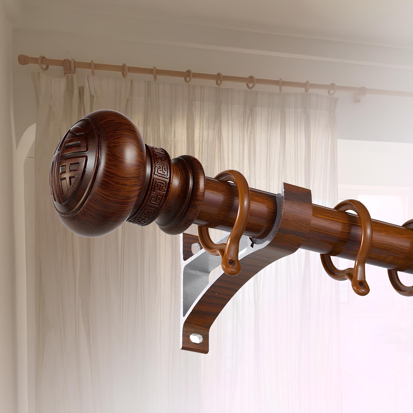 WQPMNYG Premium Aluminum Roman Curtain Rod70600cm AdjustableWood Grain DesignIncludes End Caps & PulleyCustomizable Length (Teak 110cm/3.6ft)