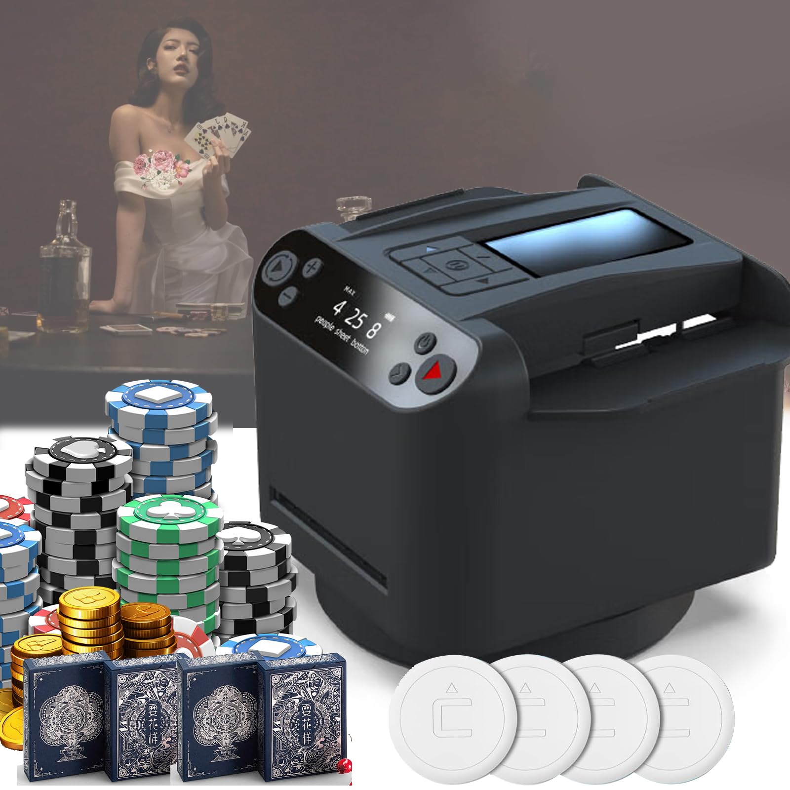Mélangeur de cartes 2 en 1 automatique et distributeur électrique 360 degrés pour poker