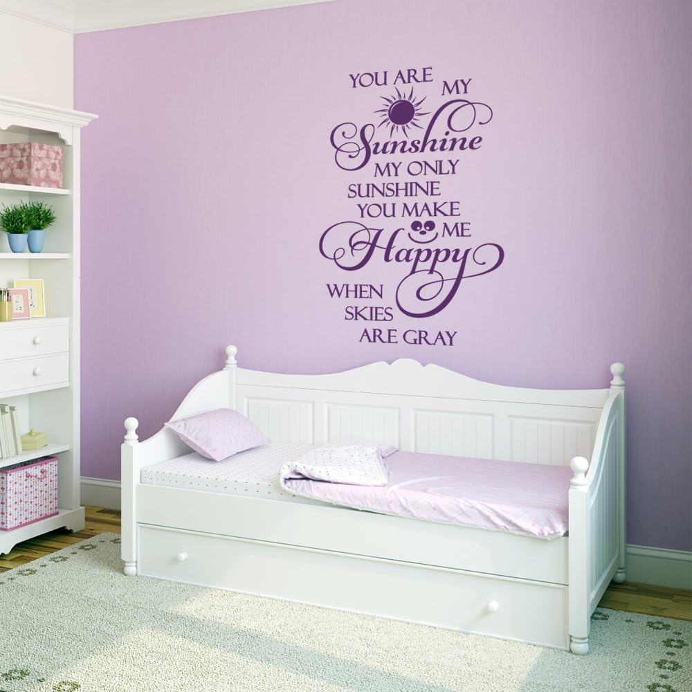 You are My Sunshine, Happy Quote Vinyl Wall Decal Sticker Art, Removable Bedroom Home Decor, Light Blue, 15in (W) x 23in (H) - Small