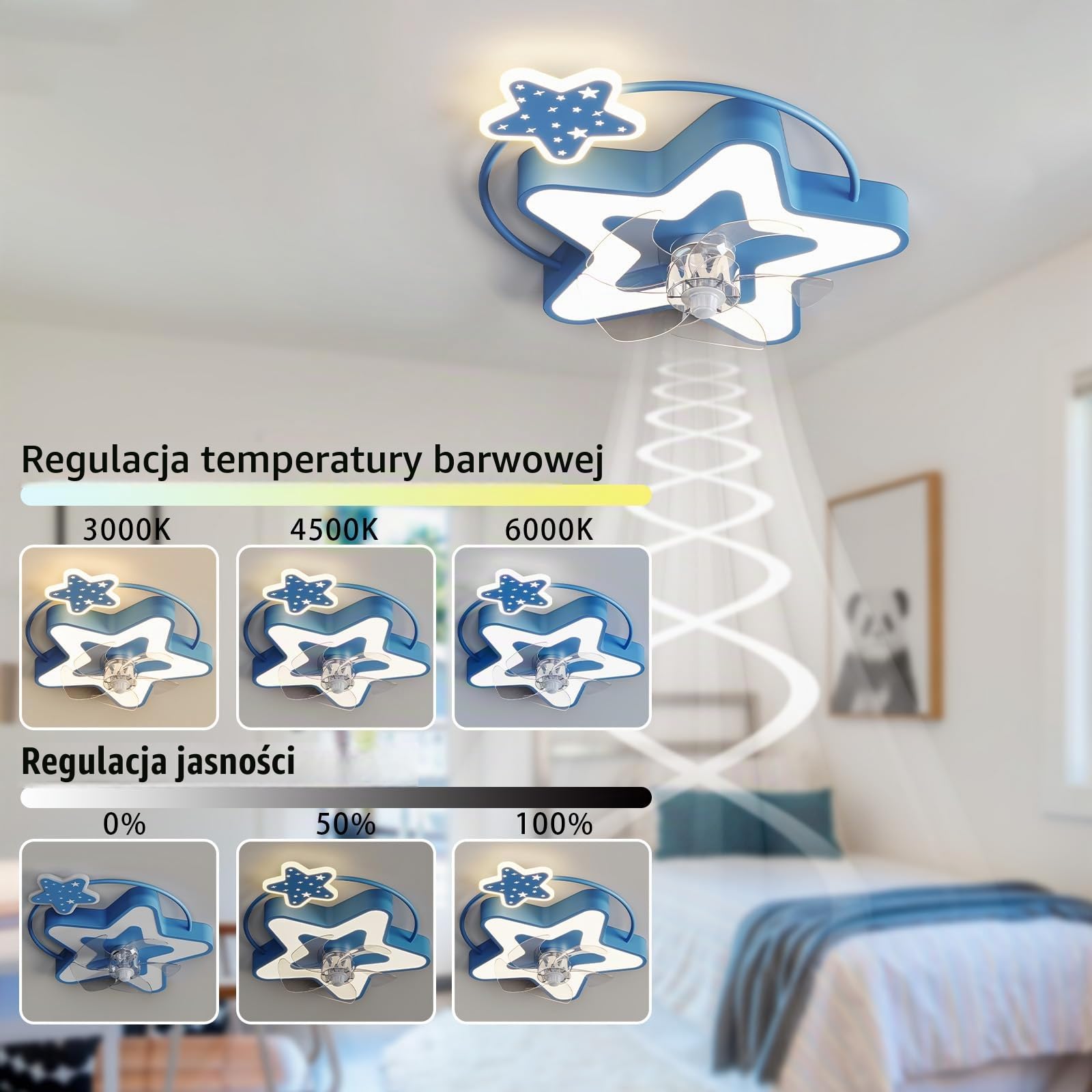 Lampa LED z wentylatorem dla dzieci i pilotem Cicha lampa sufitowa z wentylatorem Możliwość przyciemniania Inteligentny 6-biegowy wentylator sufitowy z oświetleniem Nowoczesna