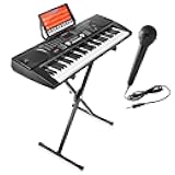 Hamzer 61-Key Electronic Piano Electric Organ Music Keyboard with Stand, Microphone, & Sticker Sheet - Black
