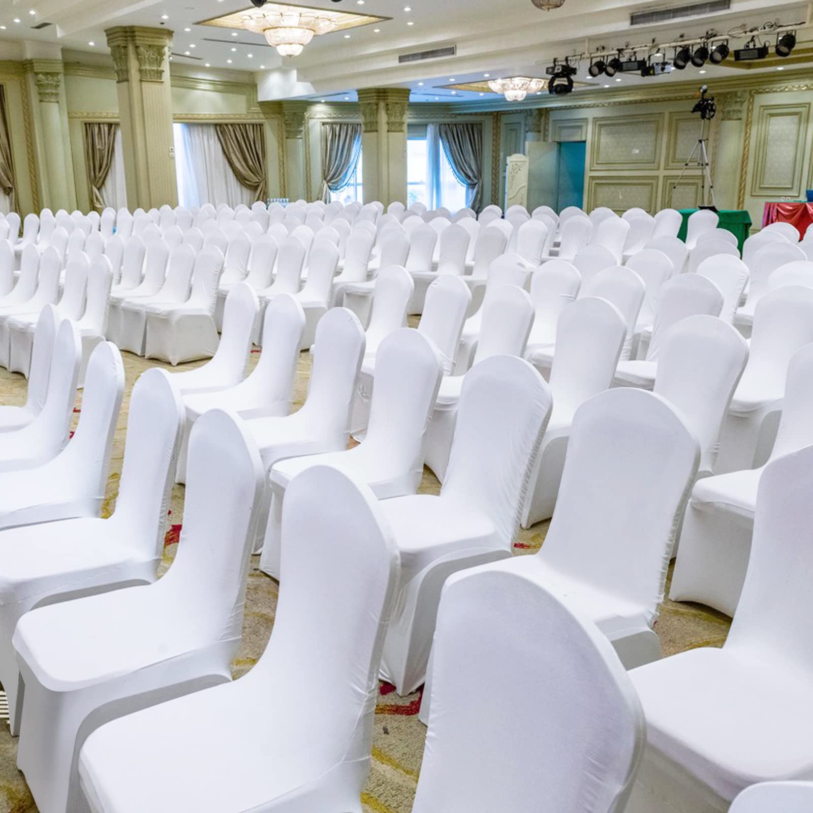 NAIZY 50 fundas universales para sillas con lazo, de elastano, para fiestas, bodas y celebraciones, color blanco