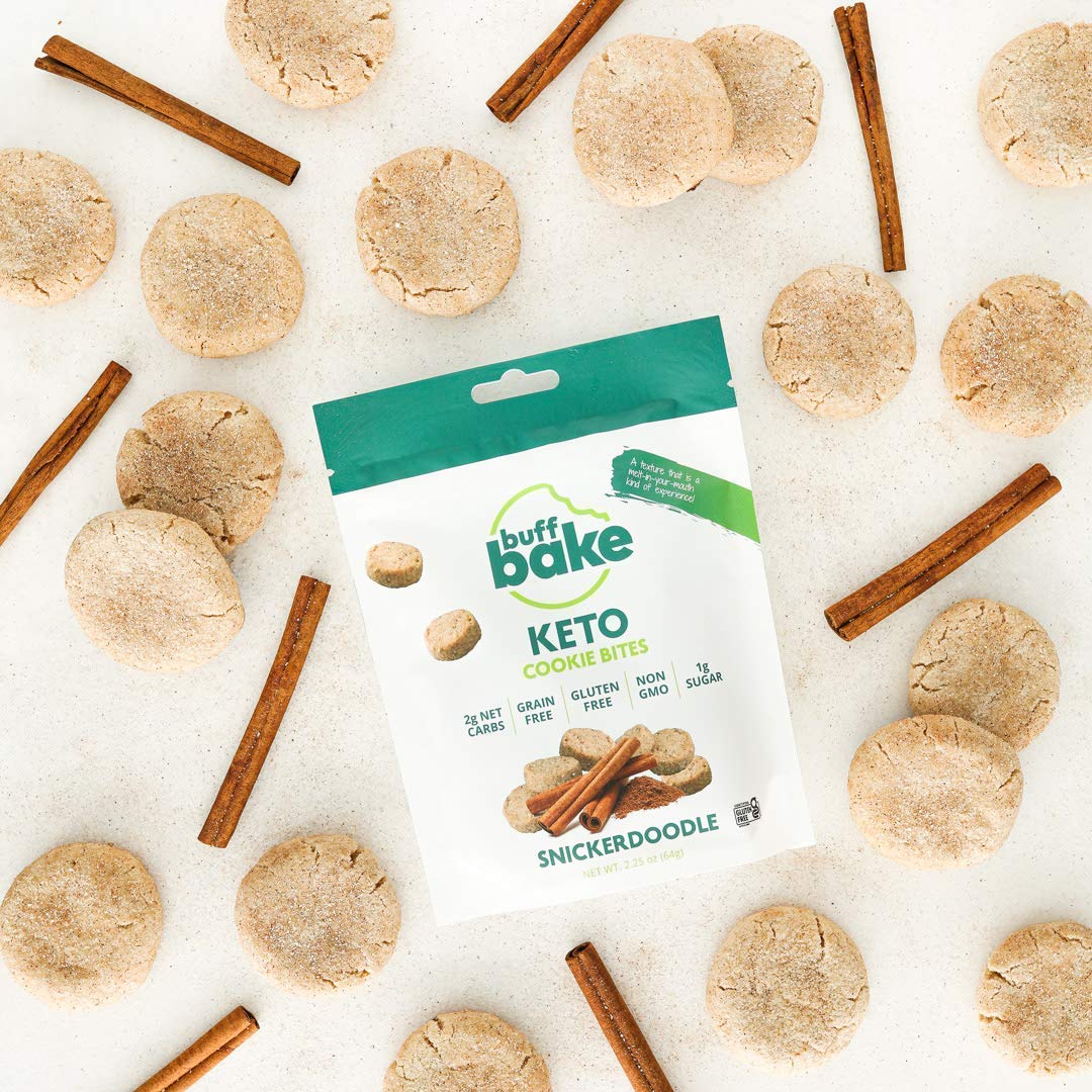 Buff Bake Snickerdoodle Keto Cookie Bites | Keto Friendly Low Carb Snacks Mini Cookies | Gluten Free, Grain Free, Non GMO, No Sugar Added | 2g Net Carb For Ketosis Ketogenic Melt in Your Mouth Diabetic Diet Friendly Healthy Dessert Treat | 3 Pack