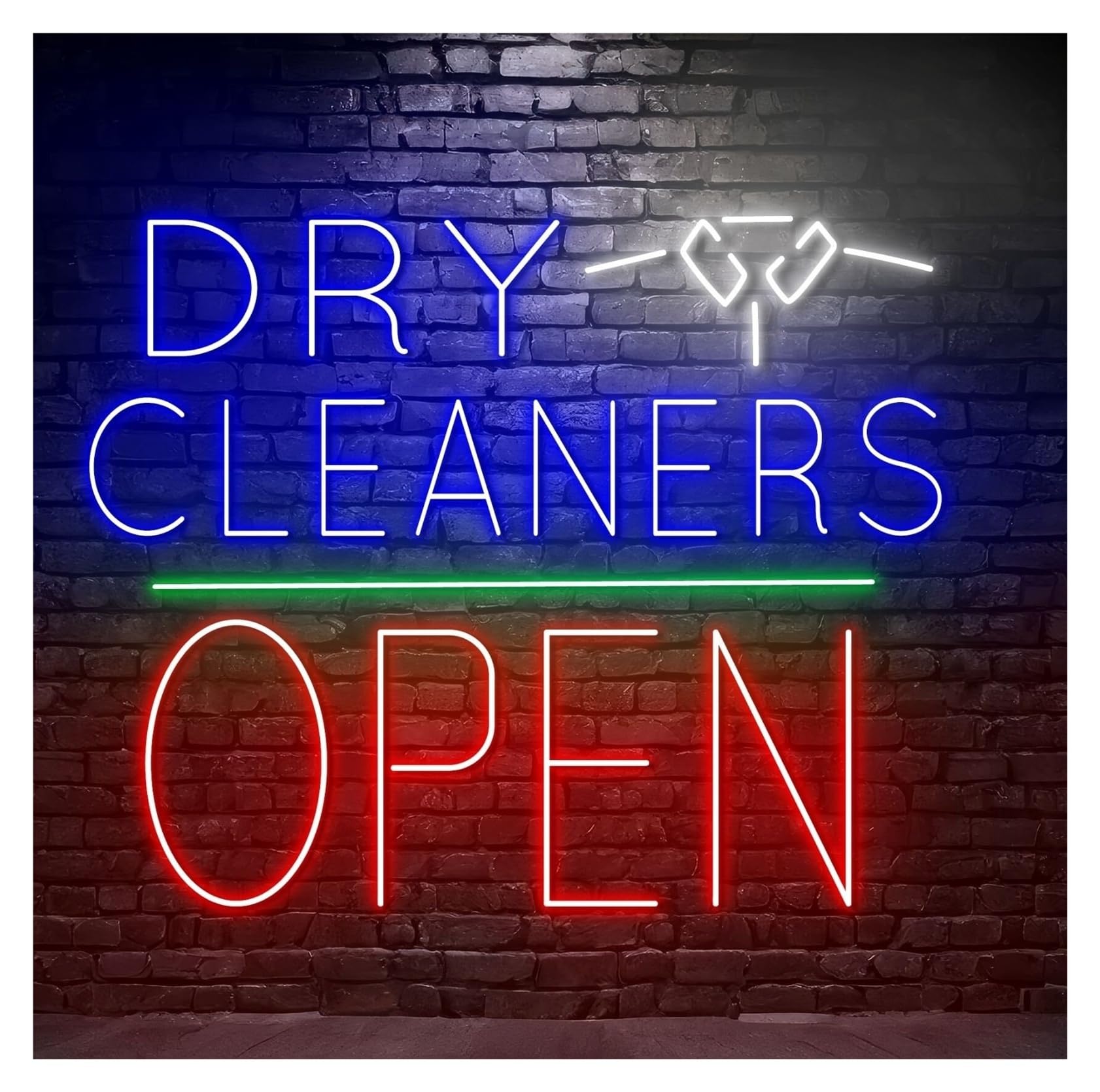 Rongch One Color Hanging Art Signs Dry Cleaner Open Neon Sign Clothing Led Light Laundry Store Shop Decor Storefront Window Display Business Entrance 65Cm