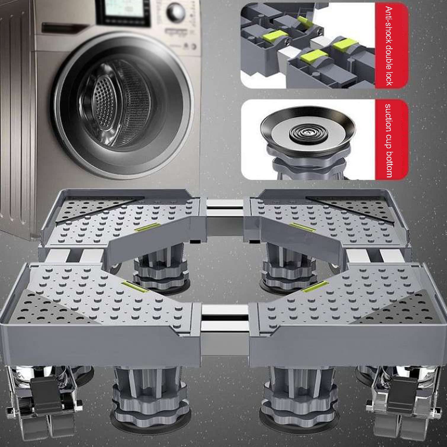 Soporte de Base Ajustable Multifuncional Lavadora con Ruedas,Alfombrilla Antivibración,Patas Antivibracion para Lavadora Secadora Refrigerador,Carga 350kg