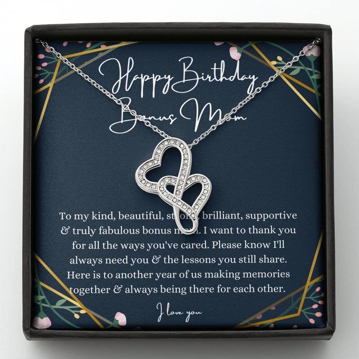 Double Heart, Stepmom Birthday Gift From stepdaughter/stepso Sentimental Gifts For Bonus Mom Birthday, Stepmother Birthday Gift With, Necklace Gift, Jewelry with Message Card and Gift Box (Luxury Box