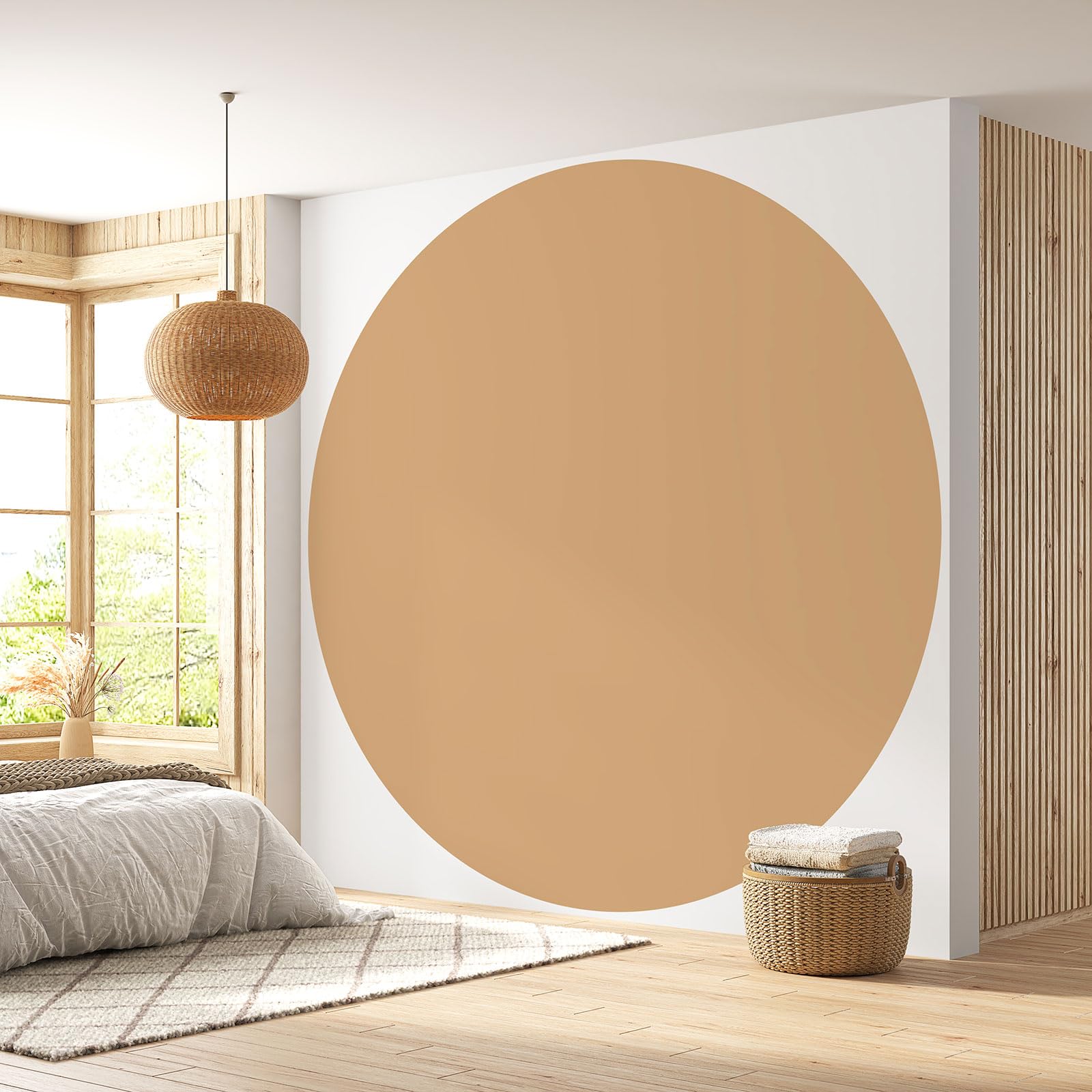 Papier peint rond beige sable Lumalea pour un salon chaleureux