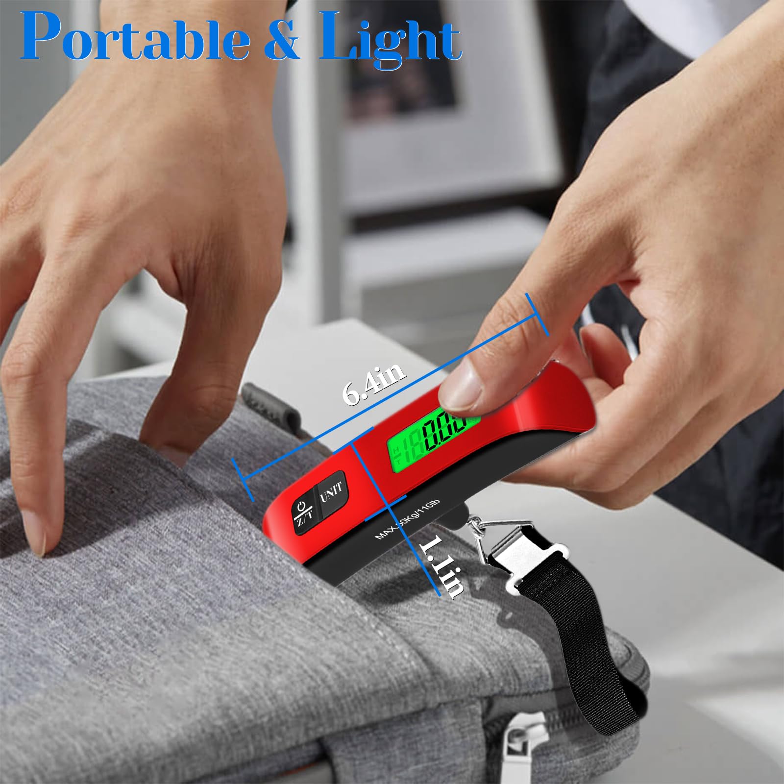 Pèse-bagages portable de 50 kg avec écran LED, balance numérique de voyage pour bagages, sacs à dos, fruits et animaux domestiques (rouge)