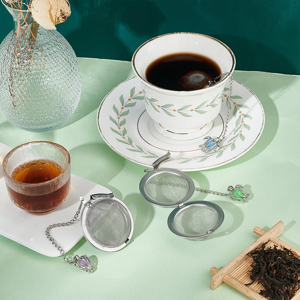 UNICRAFTALE 3 Sets Round Tea Infuser Loose Tea Strainer Turtle Shaped Stainless Steel Loose Leaf Tea Ball Mesh Cute Pendant Tea Strainer Set for Brew Tea, Spices & Seasoning image 4