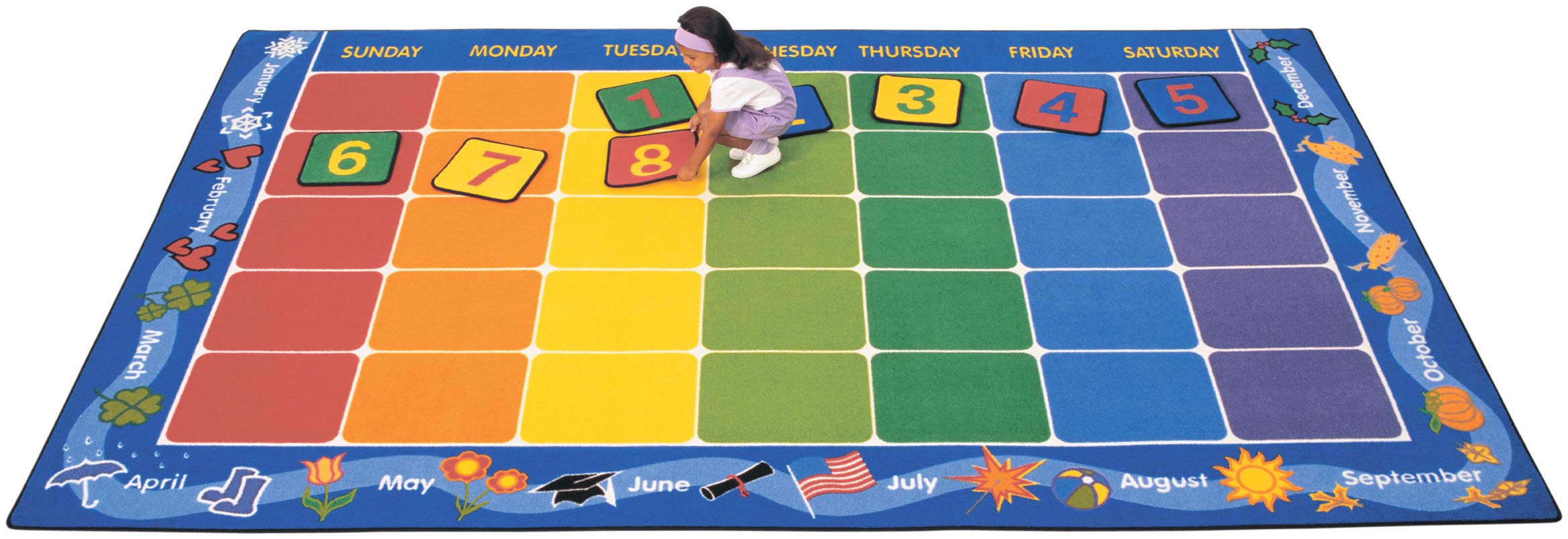 Carpets for Kids 1112 Calendar Classroom Organized Seating Rug 7ft 6in x 12ft Rectangle Multi Color