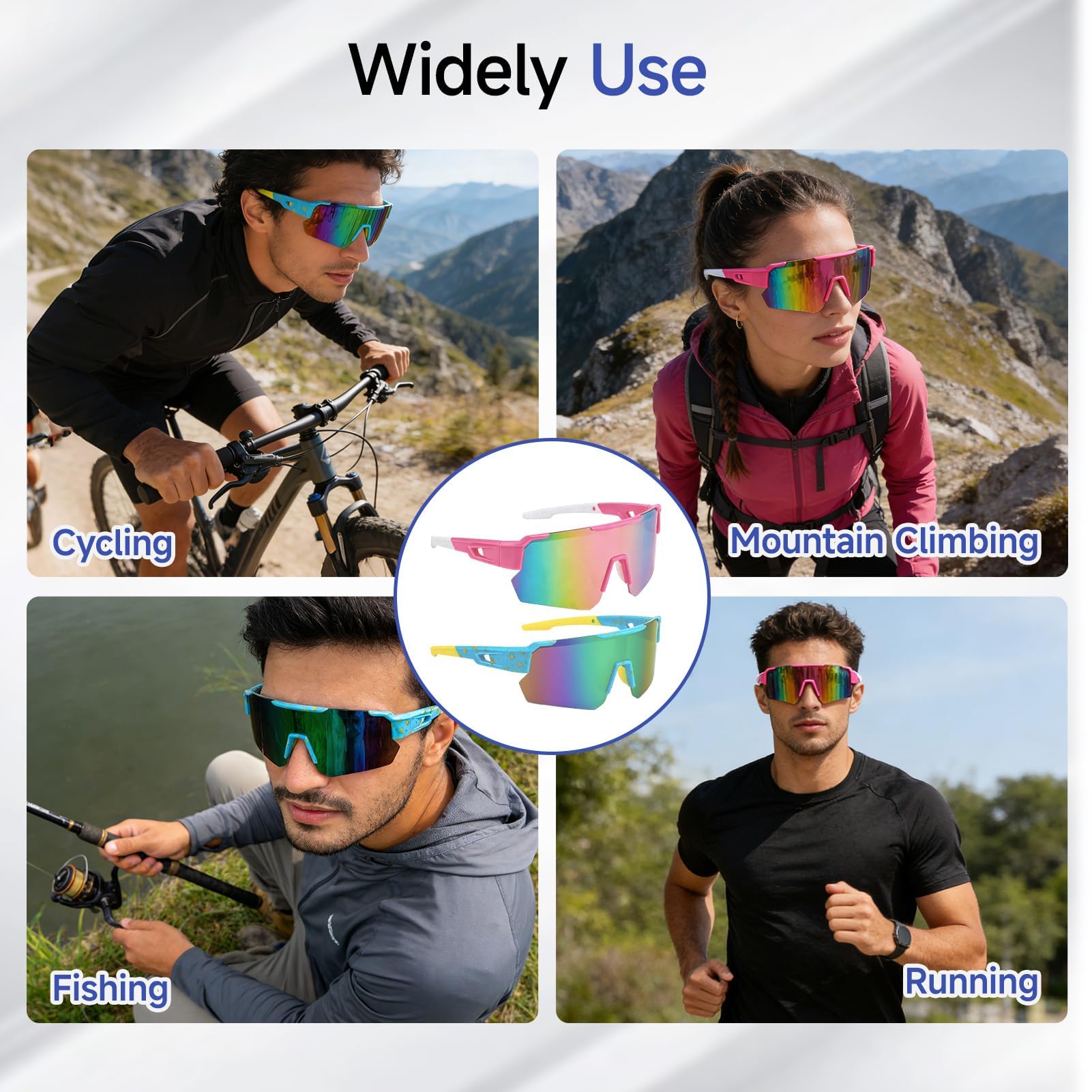 Aivane 2 PCS Lunette de Soleil Sport Polarisée, Lunettes de Vélo pour Hommes & Femmes, Lunette De Vitesse pour Cyclisme, Ski, Moto, Course à Pied, Pêche, Baseball, Beach-Volley, UV400 Protection