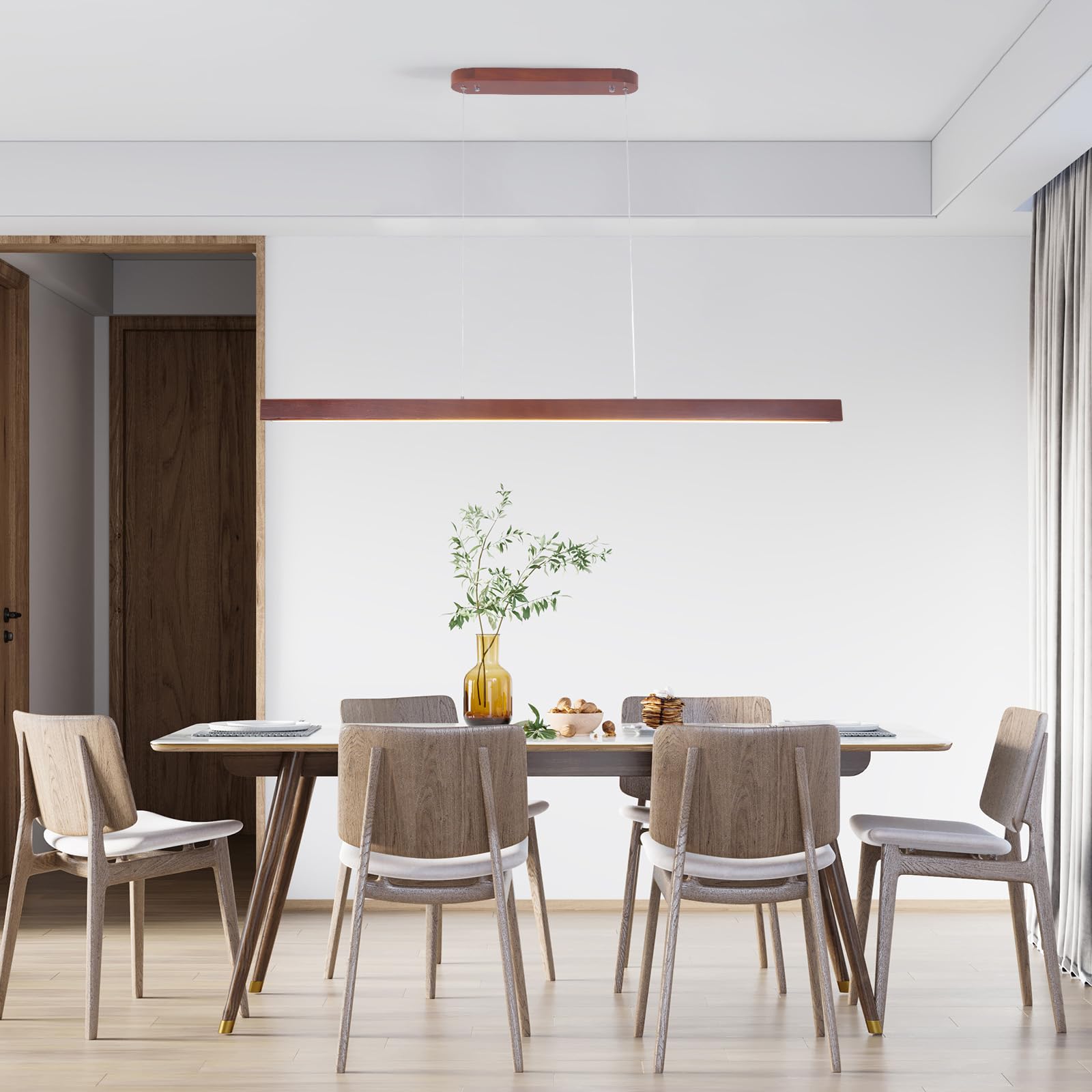LED Lampadario Cucina Legno Dimmabile,115Cm Noce Lampadario Camera Da Letto Con Telecomando,Regolabile In Altezza Lampada,36W Moderno Lampadari Soggiorno Per Salotto Biliardo