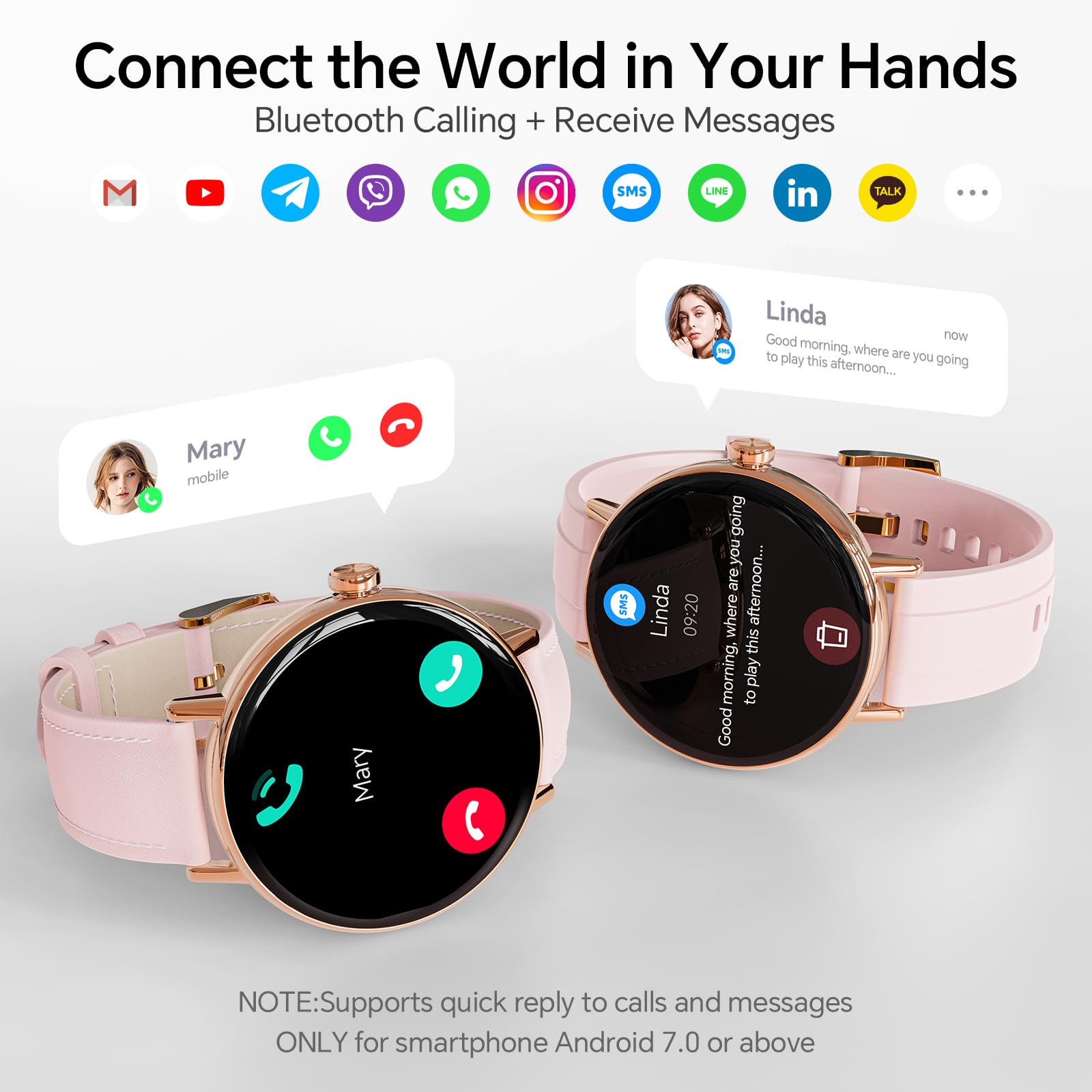 Smart Watches for Women,1.27" HD Fitness Tracker Answer/Make Call, Heart Rate/Sleep/SpO2，Round Smart Watch for iPhone/Samsung/Android,IP68 Waterproof，110+ Sport Mode-Pink(2 Bands)