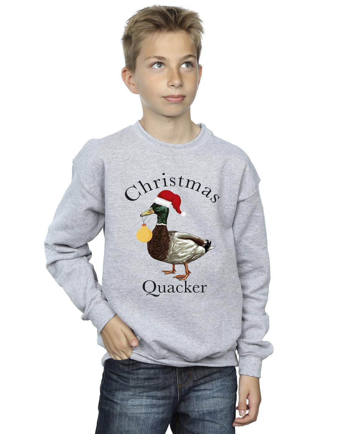 Absolute Cult Boys Sport Grey Christmas Quacker Duck Sweatshirt 12-13 Years