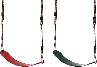 Green and Red Outdoor Playground Kids Heavy Duty Swing Seat, EVA Belt Swing with Rope for All Ages, Set of 2