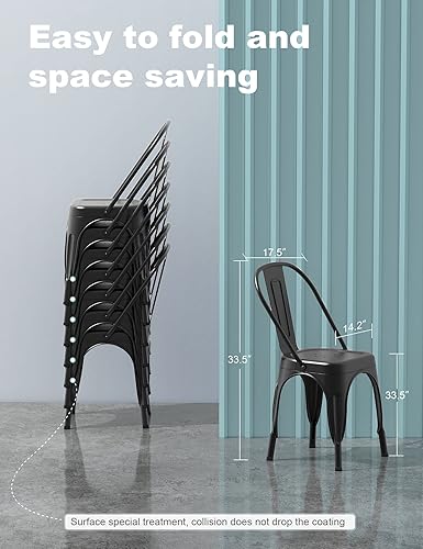 Miniatura 24 de Nazhura Silla de comedor de metal estilo rústico Tolix para cocina, comedor, cafetería, restaurante, bistró, patio, 18 pulgadas, apilable, Blanco