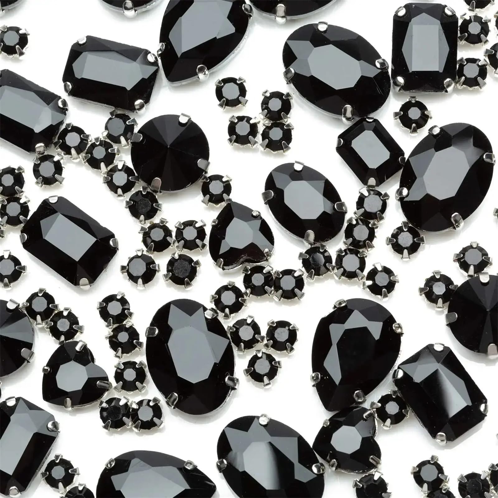 przyszyć dżetów, Zestaw 130 wielokolorowych, mieszanych kształtów, kryształków szklanych do przyszywania, metalowych oprawek(Crystal)