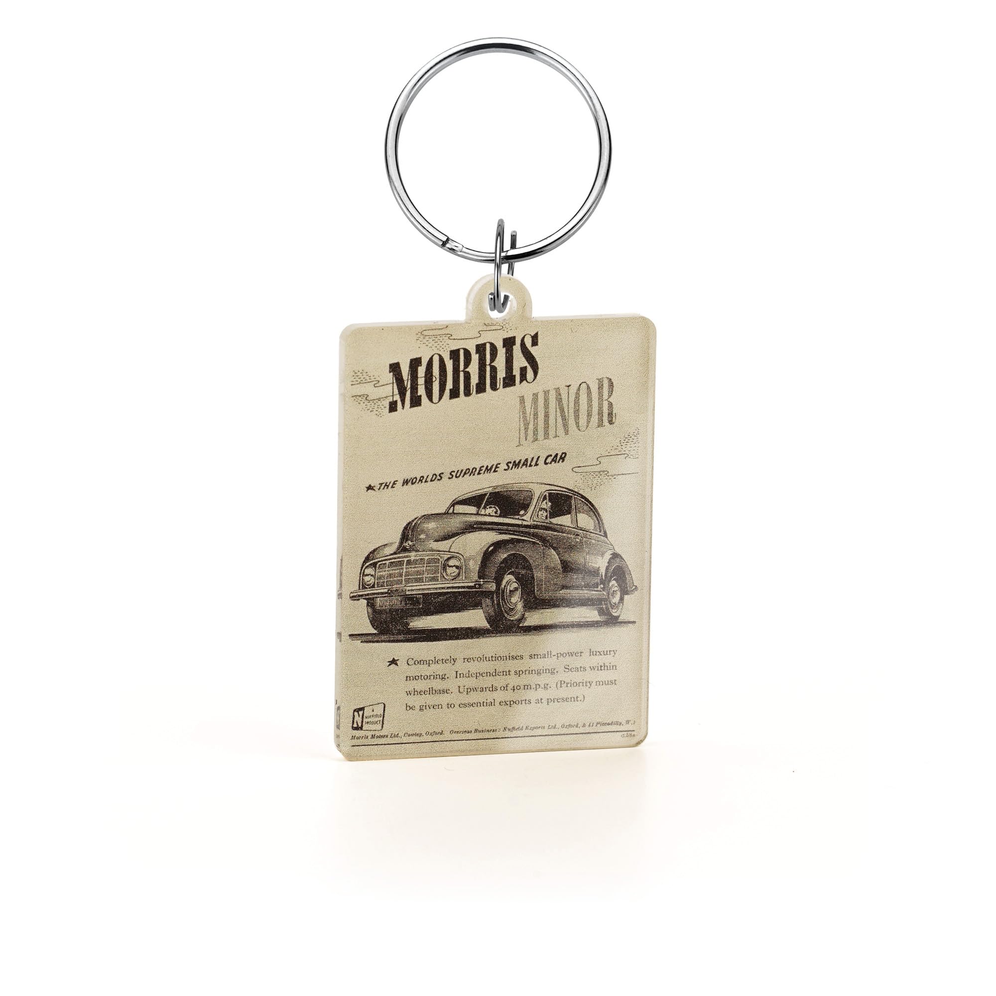 British Motor Heritage Unisex Clear Morris Minor Keyring Classic British Car Advert Keychain Official Licenced Product (Gift Box Packaging)