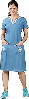 HI-FASHION Embroidered Denim Dress for Women Casual WEAR Girls