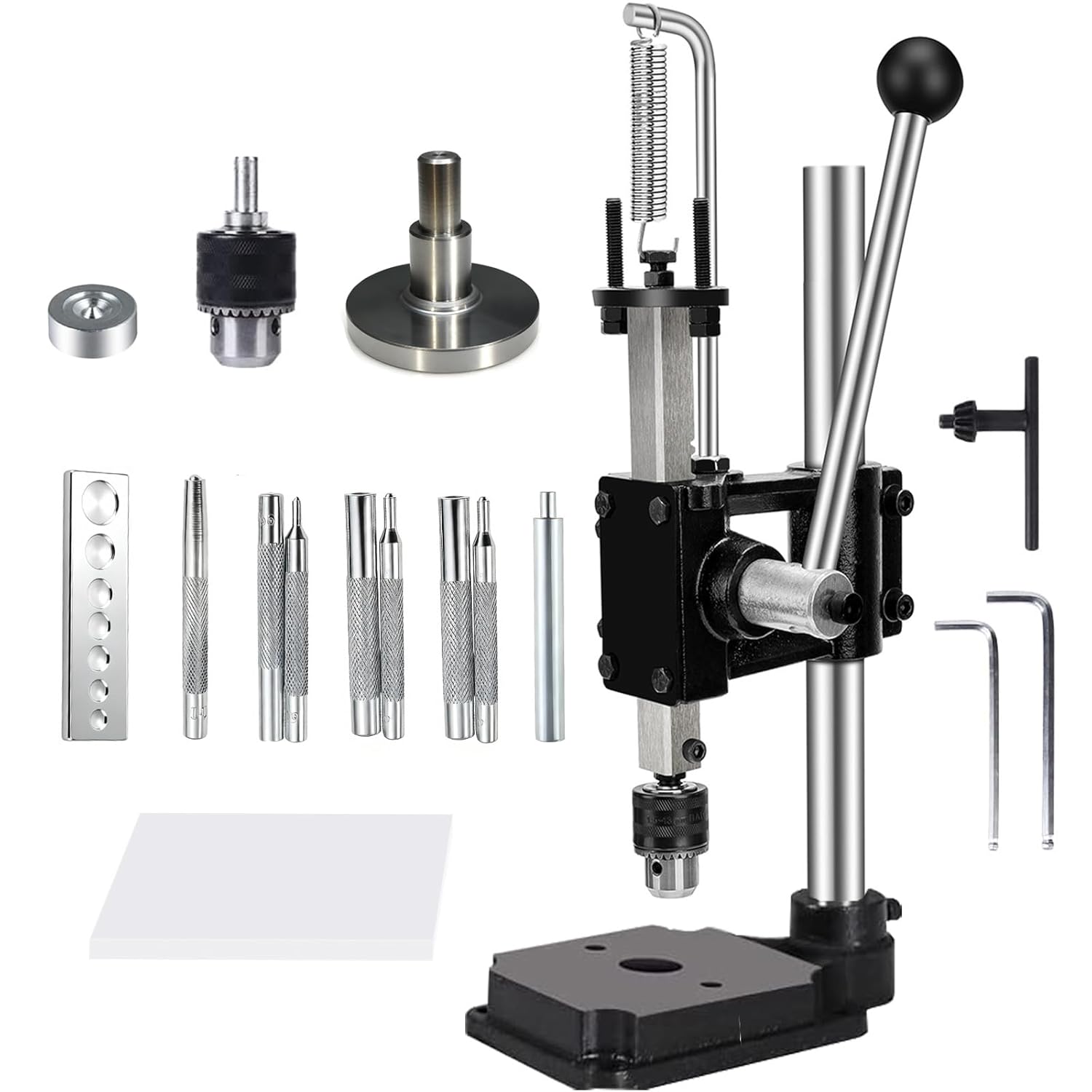 Leather Press Machine Hole Puncher Hand Punching Machine with 4cm Round Press Plate,11pcs Punch Tool Include Rivet Setter,Snap kit Tool for DIY Craft Punching Cutting,Install Rivets and Snap Buttons