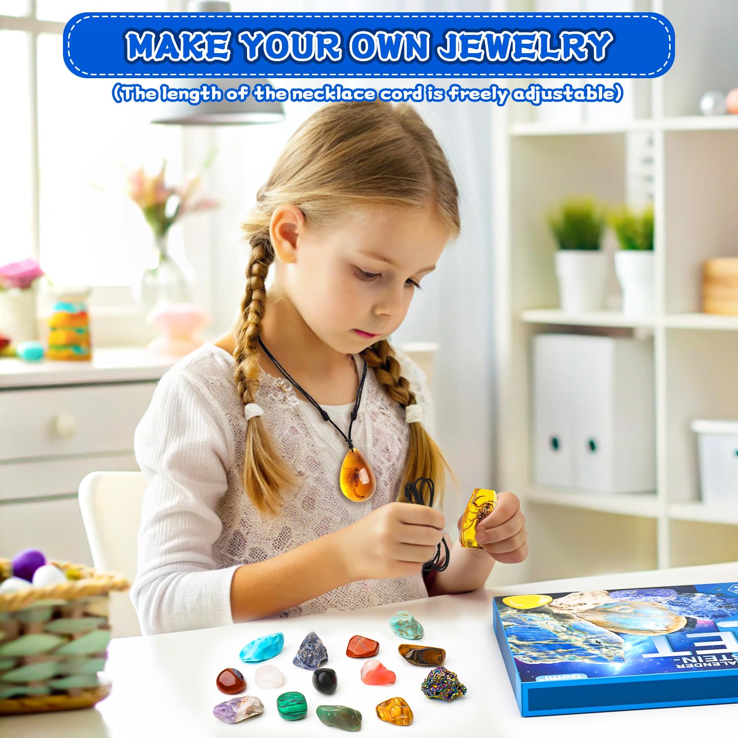 Adventskalender 2024 Kinder, 24 Tage Weihnachts Adventskalender Countdown, Natürliche Edelsteine Mineralien Weihnachtsgeschenke für 6 7 8 9 10, 12 Jahre Jungen Mädchen