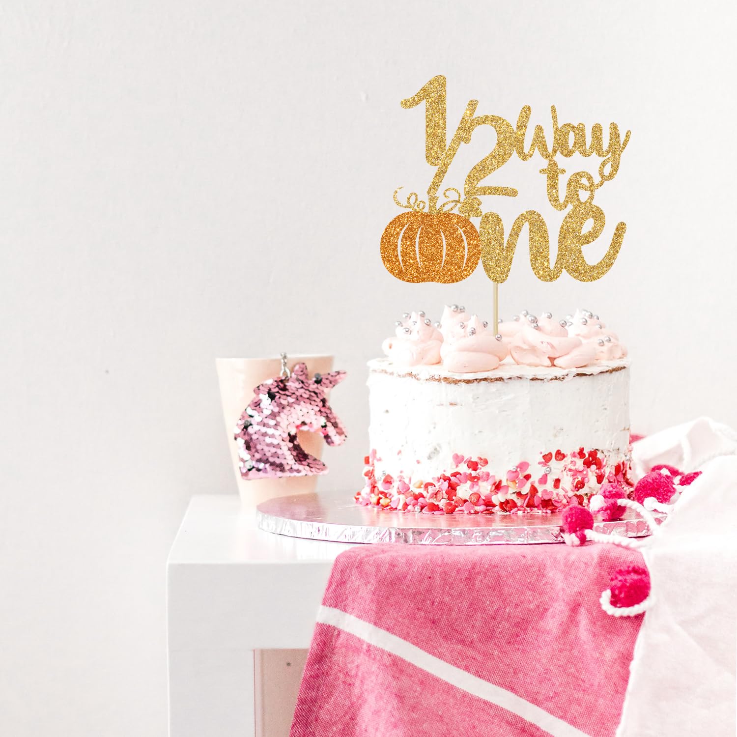 Pumpkin Half Birthday Banner - Rose Gold Glitter 1/2 Way To One Decor For Baby Girls