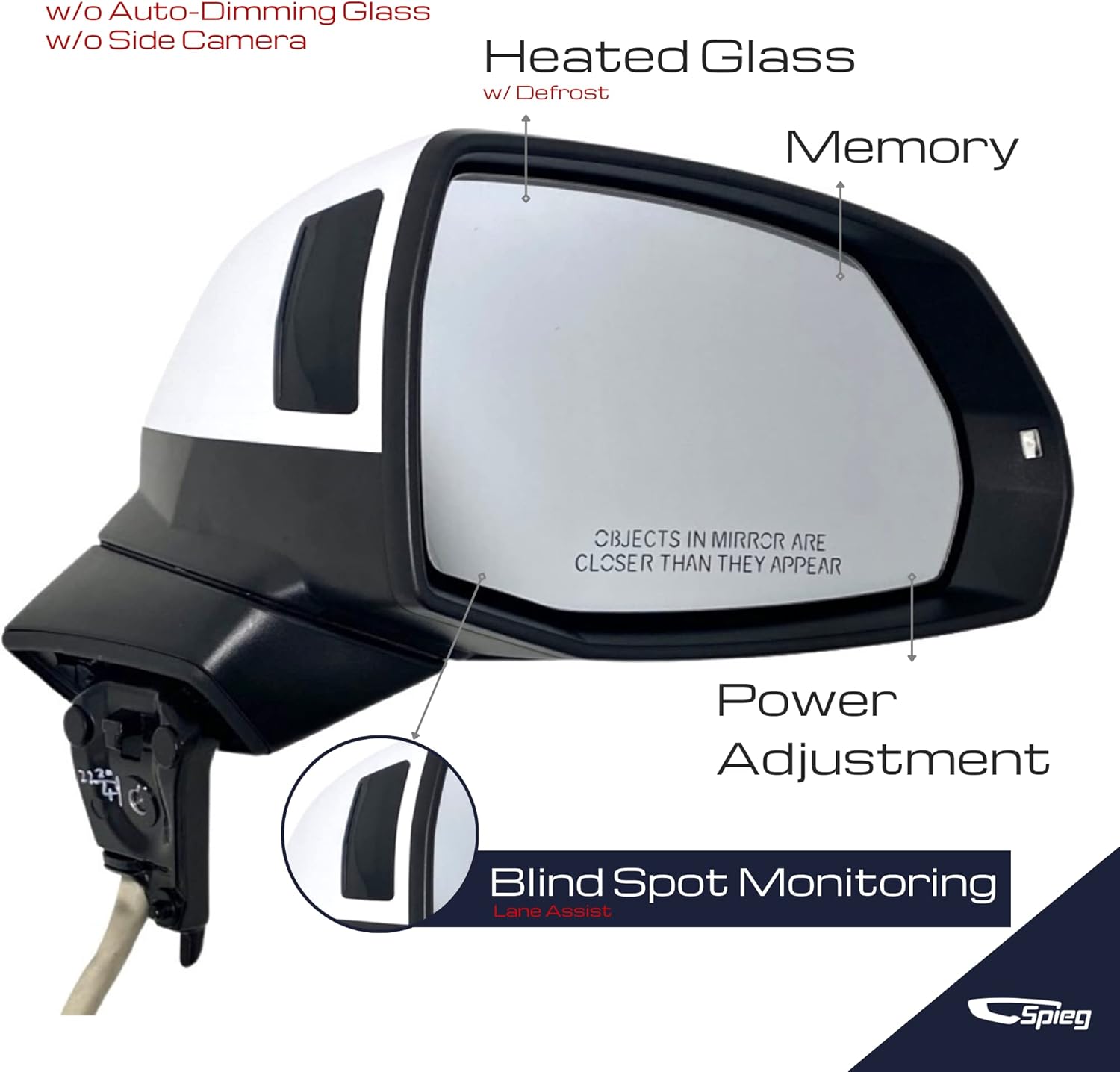 Spieg Passenger Side Mirror for 2018-2024 Audi Q5 SQ5 Power Adjustment Heated BSM Power Folding Memory Turn Signal Light White 15 Pins Right