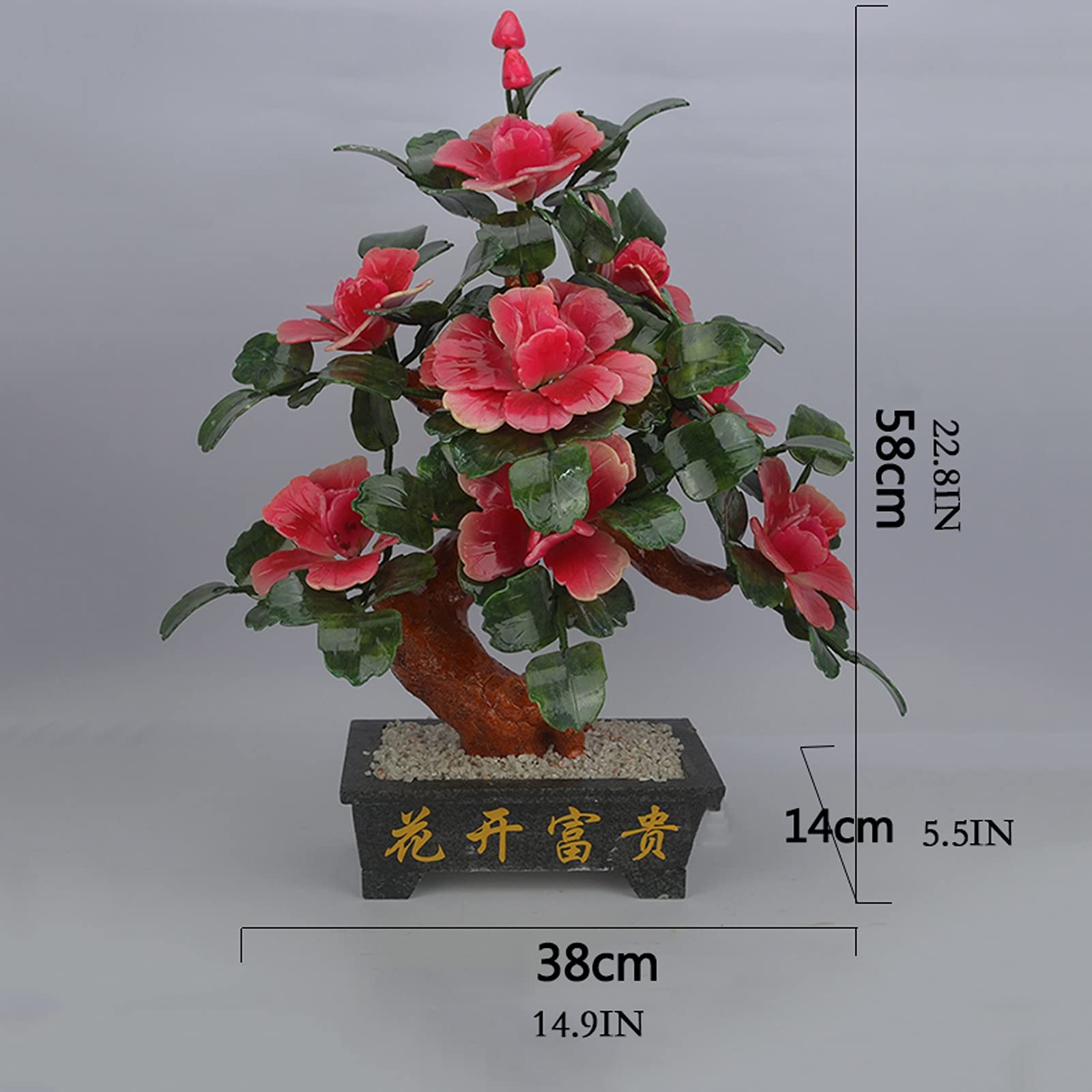 Amazon｜盆栽人工盆栽天然翡翠飾り粉牡丹花翡翠鉢植え装飾盆栽テーブル