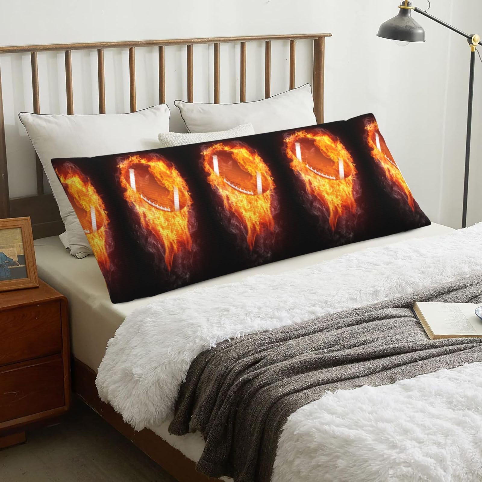 American Football In Fire, Body Pillow Cover with Zipper,Long Body Pillowcase 20 x 60 in