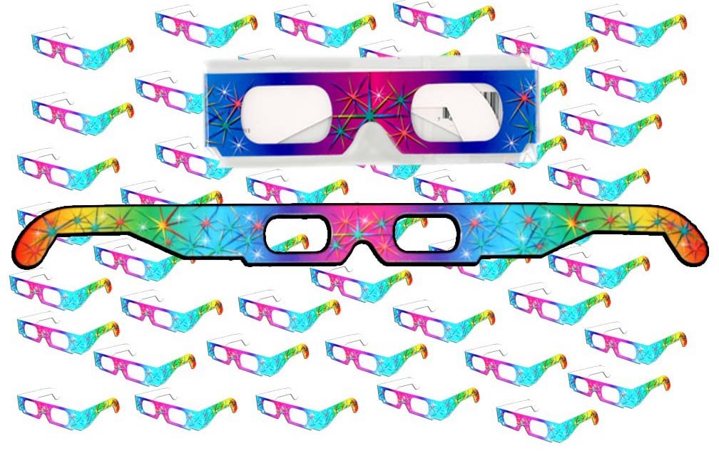 50 Pairs - Ships Flat - Prism Diffraction 3D Fireworks Glasses - For Laser Shows, Raves