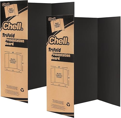 Chell Tablero de póster triple grande de 36 x 48 pulgadas, paquete de 2, tableros de proyectos corrugados negros para ferias de ciencias, proyectos