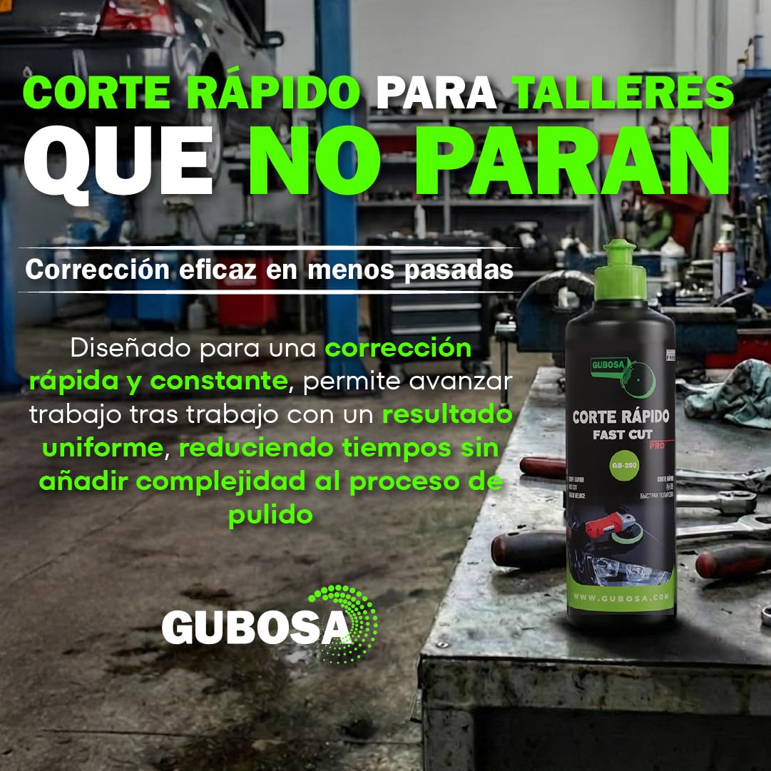 Pulimento coche corte rapido quita arañazos carroceria pulimento liquido sin silicona reparador de rayones alto rendimiento polish para pulidora y detailing elimina imperfecciones 500 ml | GUBOSA