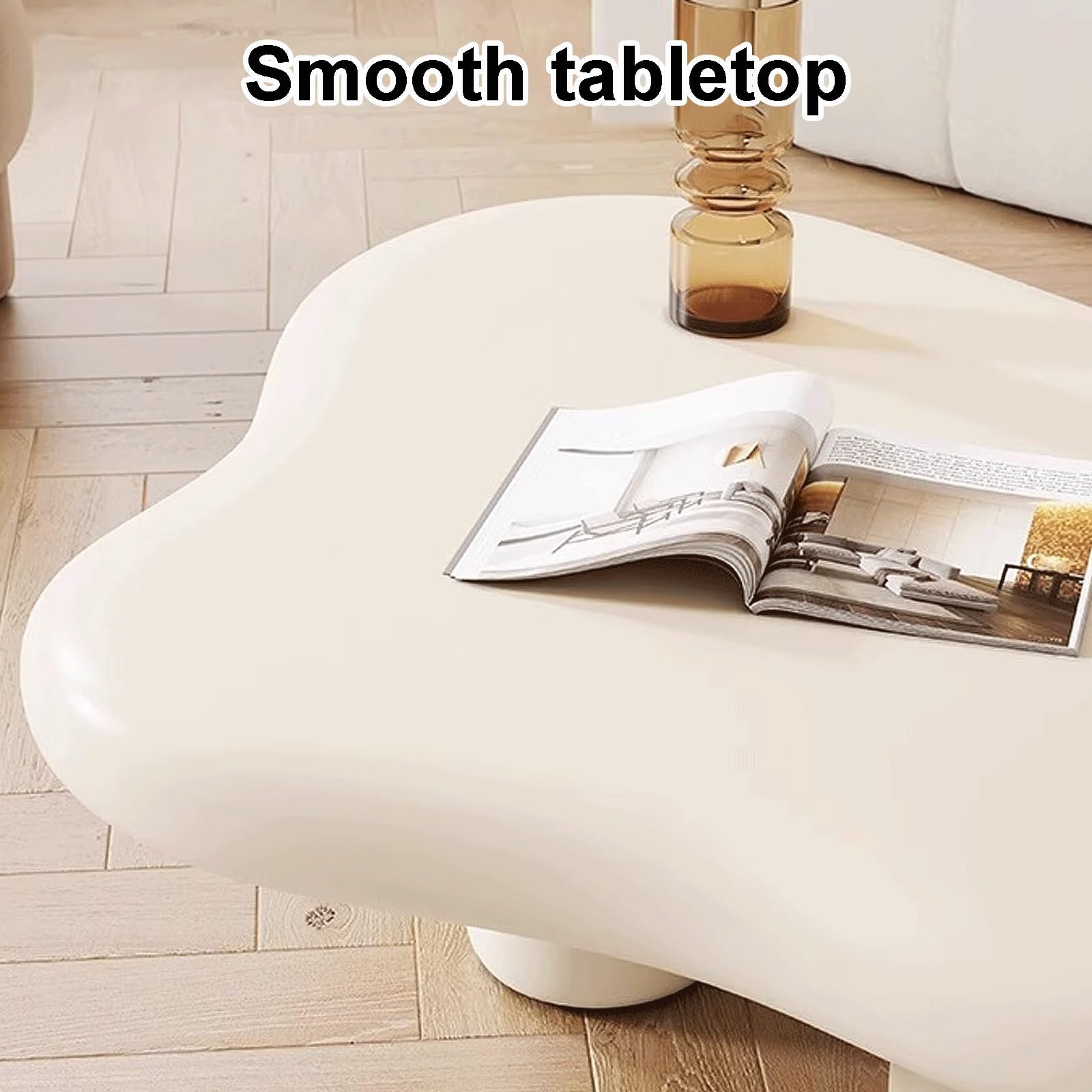 Stolik Pomocniczy do Kanapy, Stolik Boczny Pomocniczy, Stolik do Kawy Smal, Stolik do Sofy w Kształcie Chmury Nowoczesny z Drewna Konstrukcyjnego + PVC(Beige,Small)