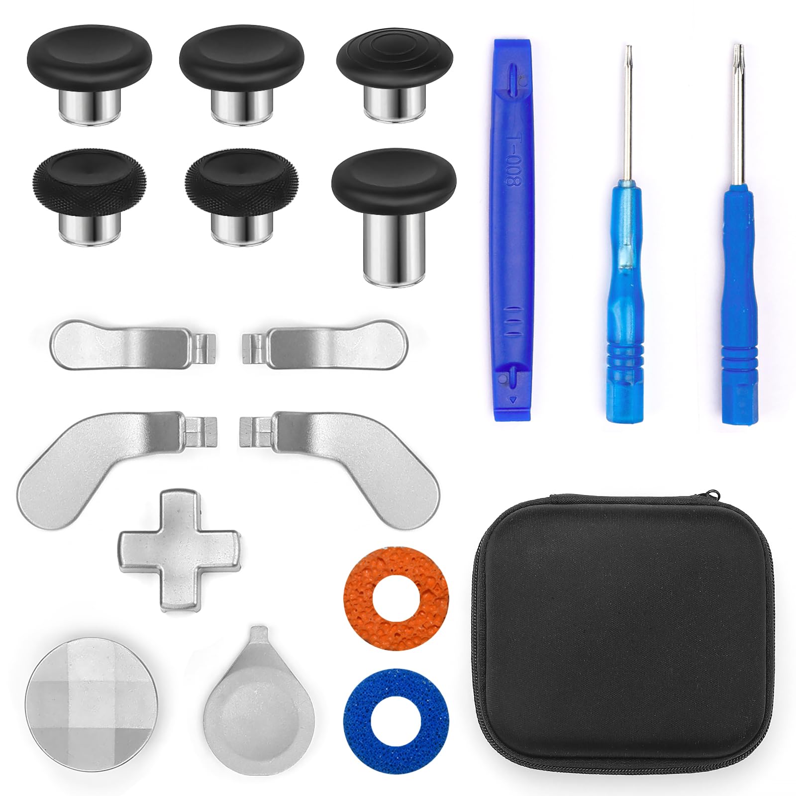 Replacement Thumbsticks Kit for Xbox Elite Controller Series 2, 18 in-1 Metal Joystick Parts with 6 Swap Magnetic Joysticks,4 Paddles,2 D-Pad, 4 Adjustment Tools, 2 Precision Rings and more
