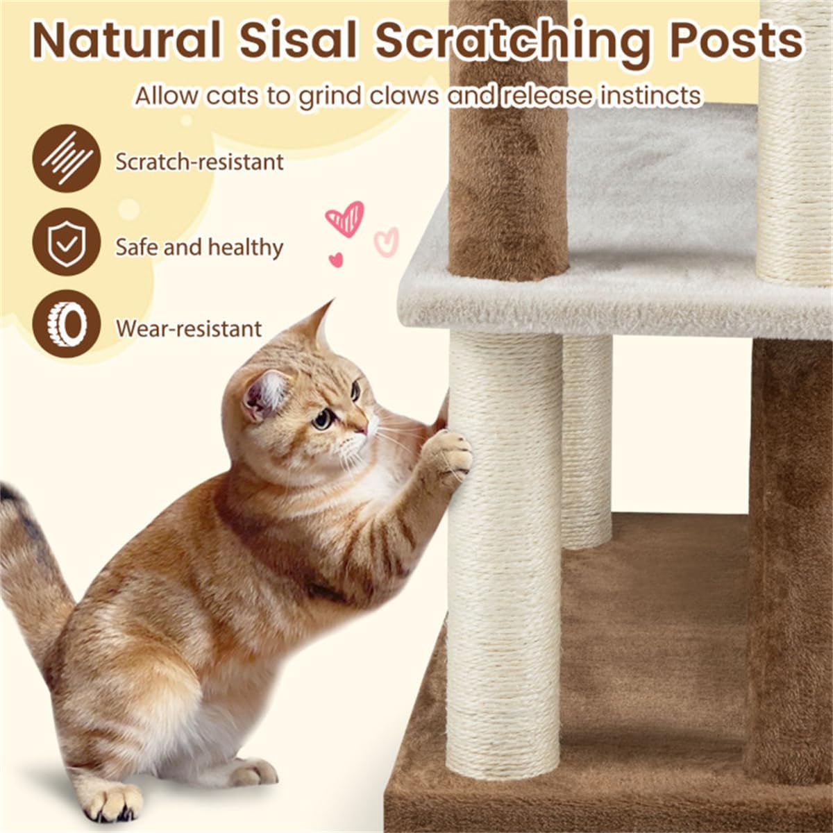 2-in-1 Cat Stairs & Tree - 4-Tier Platforms with Sisal Scratching Posts, Gray