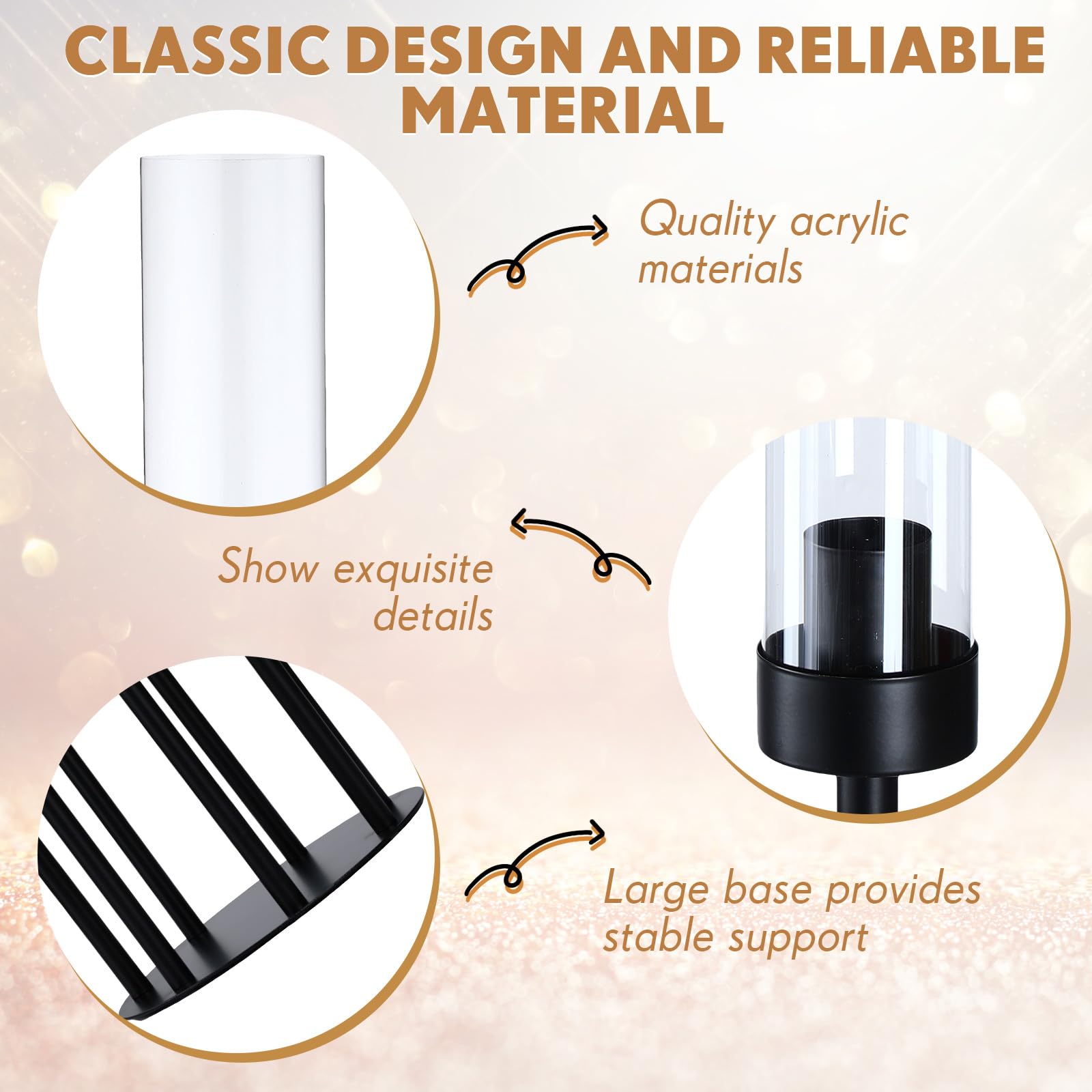 2-Pack Black 7-Arm Acrylic Candelabra Centerpieces - 48 Inch Tall, Fit 1.18" LED Candles For Wedding & Party Decor