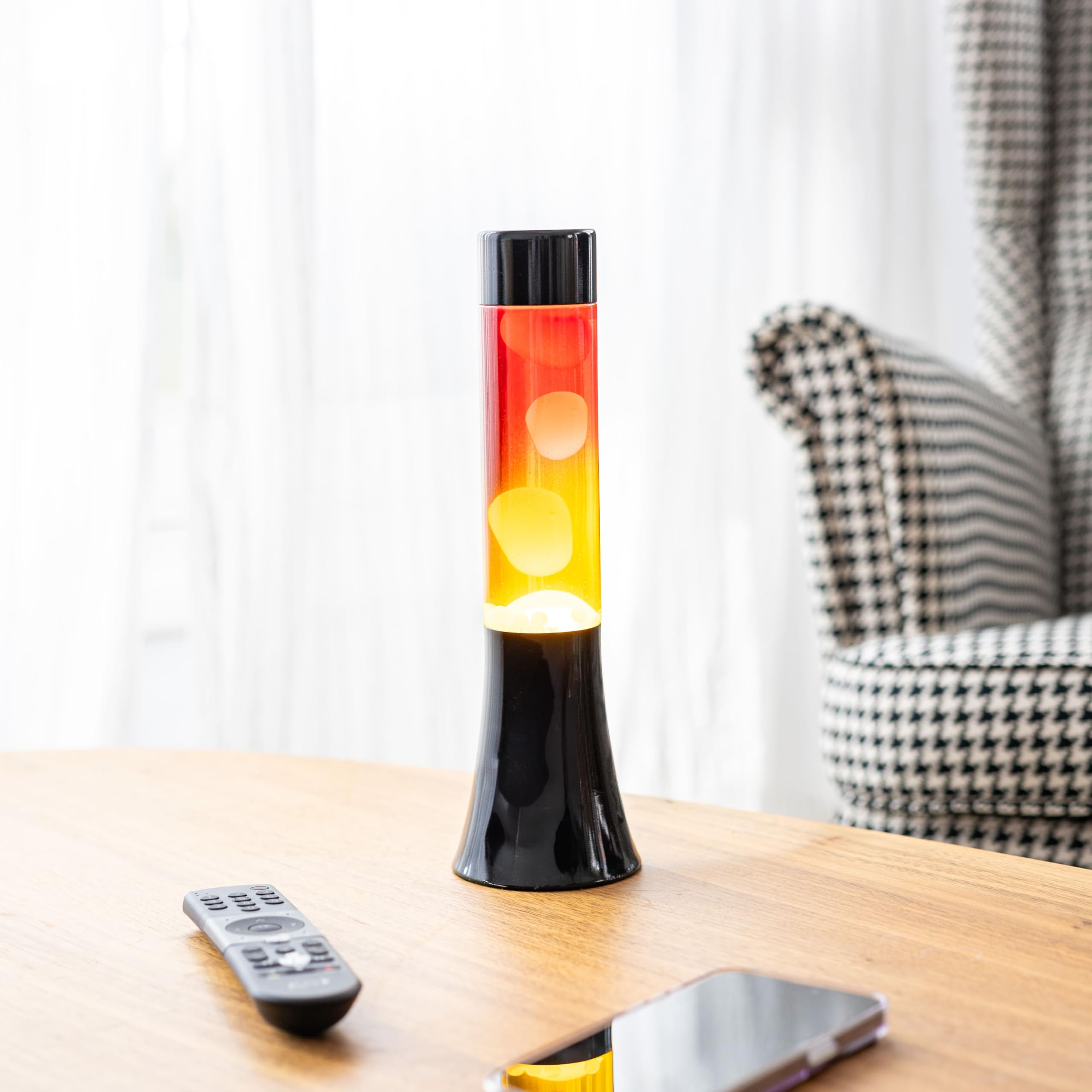 Fisura - Lampada di lava multicolore sfumata. Lampada di lava di 30 cm con base nera e vetro con effetto sfumato tramonto. Effetto rilassante. 9x9x30 cm