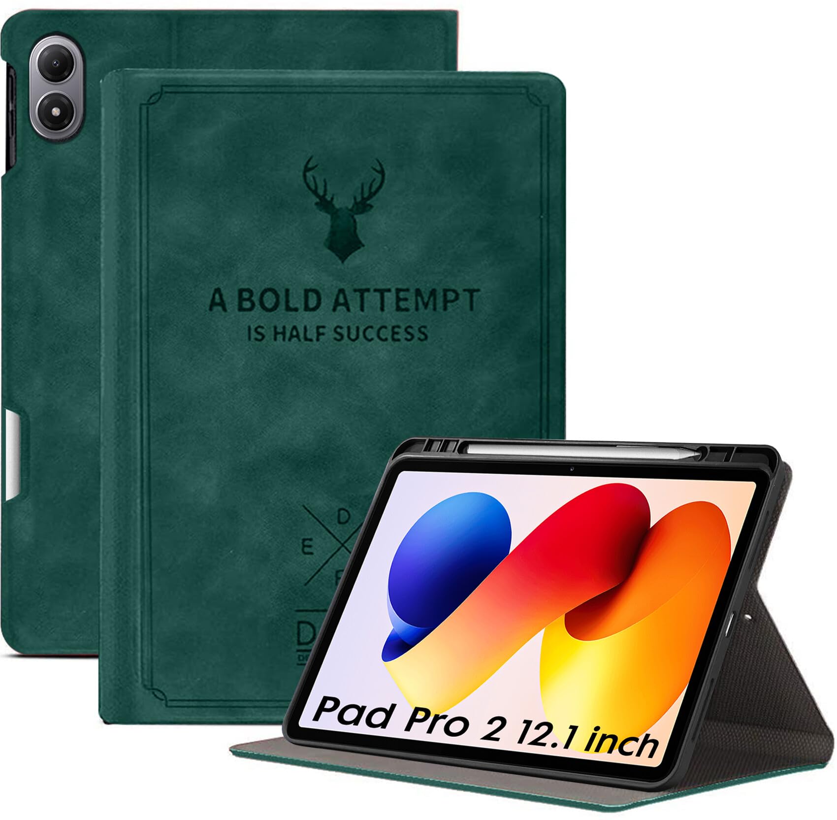 Robustrion Cover for Redmi Pad 2 Pro 12.1 inch Cover Case with [Pencil Holder], Deer Flip Cover Case for Redmi Pad 2 Pro Tablet Cover [Auto Sleep Wake Support] - Dark Green-image-48