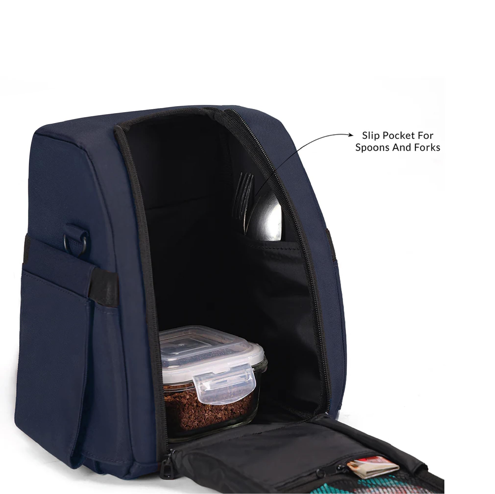 Carriall Navy Meal Bag/Lunch Bag, Tiffin Bag for Office, College, School & Picnic | Reusable & Water-Resistant Lunch Box Cover Bag Only | 8L Capacity | Gifting for Men,Women & Kids (Boys/Girls) 4
