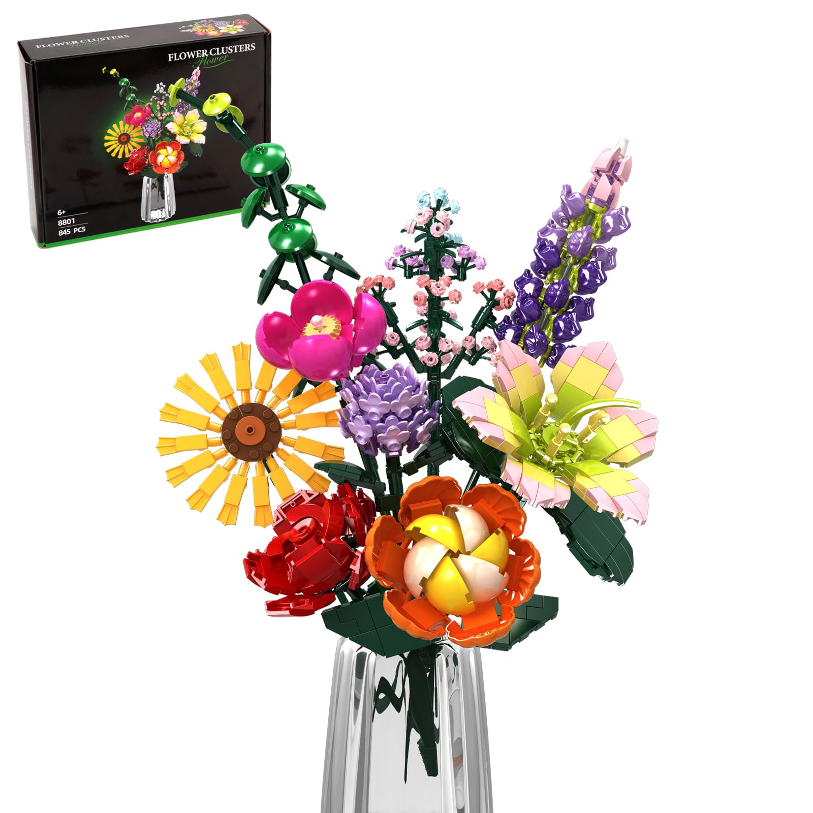 Flowers Bouquet Building Toy, 845Pcs Office Home Decor Botanical Collection Flowers Building Set, Best Gifts for Kids Girls Women Valentines Mother's Day Birthday