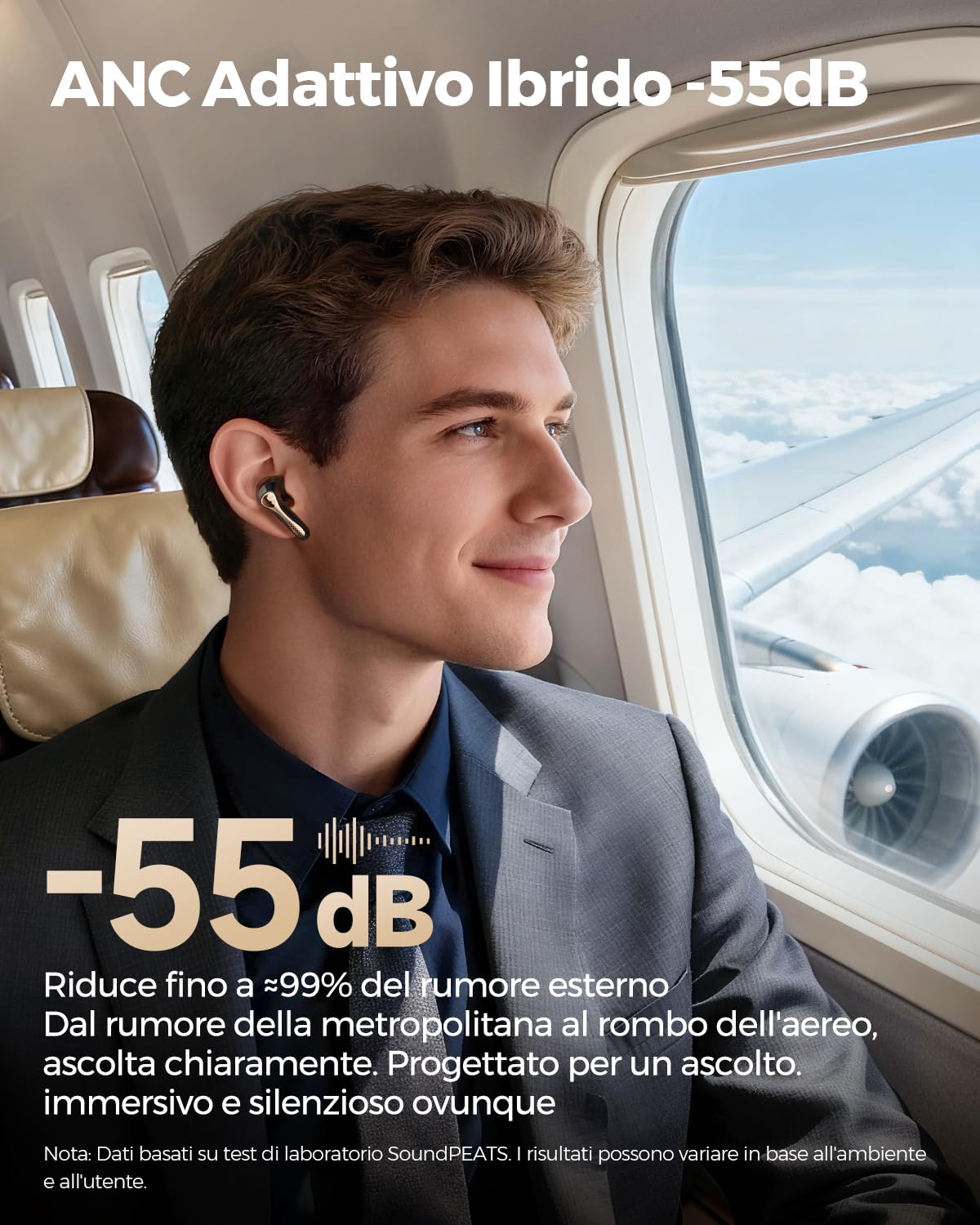 SoundPEATS Air5 Pro+ Cuffie Bluetooth 5.4 In-Ear, Driver Ibrido xMEMS + 10mm, ANC Adattivo 55 dB, 6 MIC, Snapdragon Sound, Hi-Res LDAC aptX Lossless, Multipoint, IPX5 | · xMEMS+10mm ibrido · aptX Lossless · 6 MIC antivento · IPX5 · ricarica 10min=2h · Mul