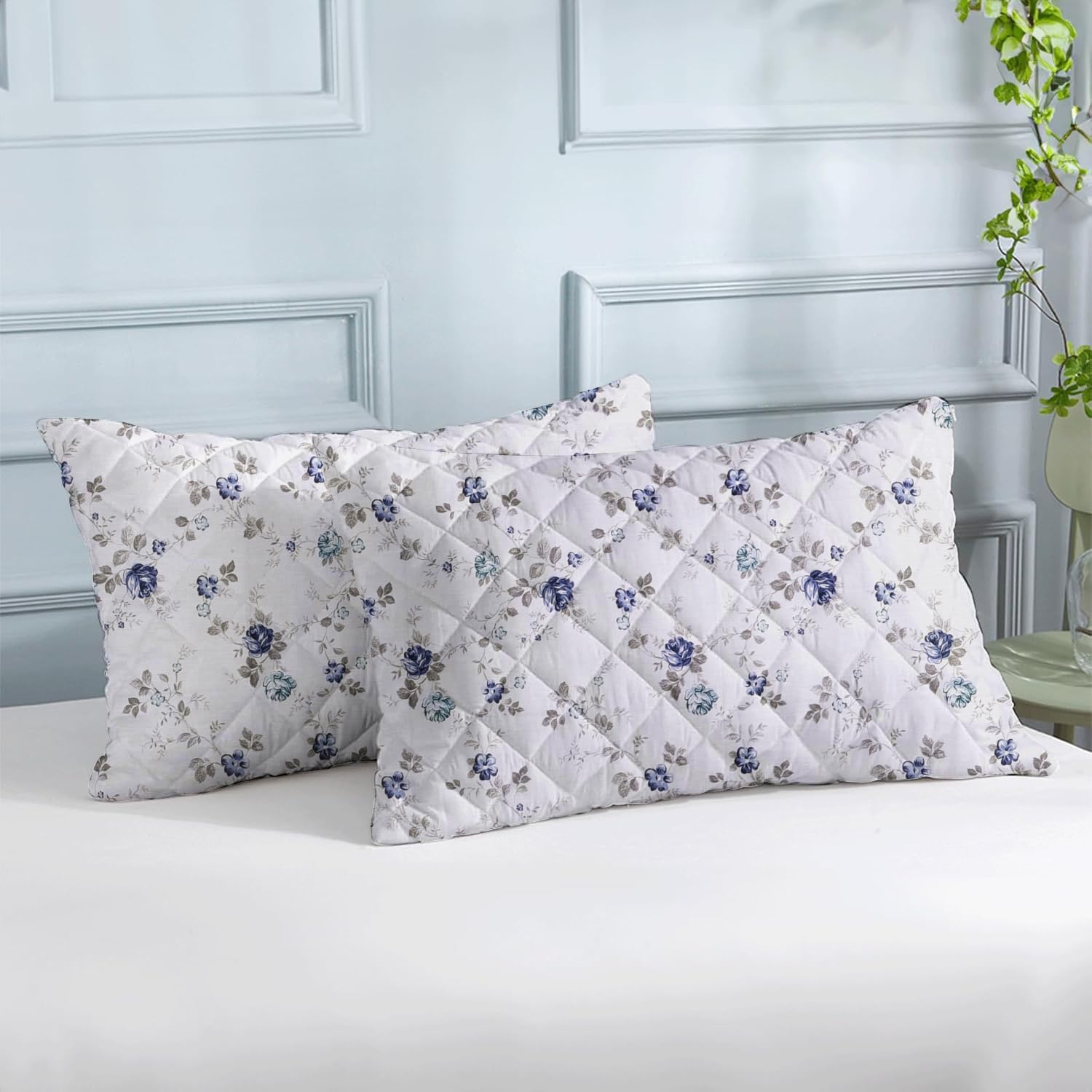 LINENWALAS Printed Cotton Quilted Pillow Cover - Set of 2 | Ultra-Soft, Cooling & Breathable | Skin & Hair Friendly |Zipper Closure | Sweat-Absorbent & Hypoallergenic (20x36 Inches, Blue Sapphire)-image-19