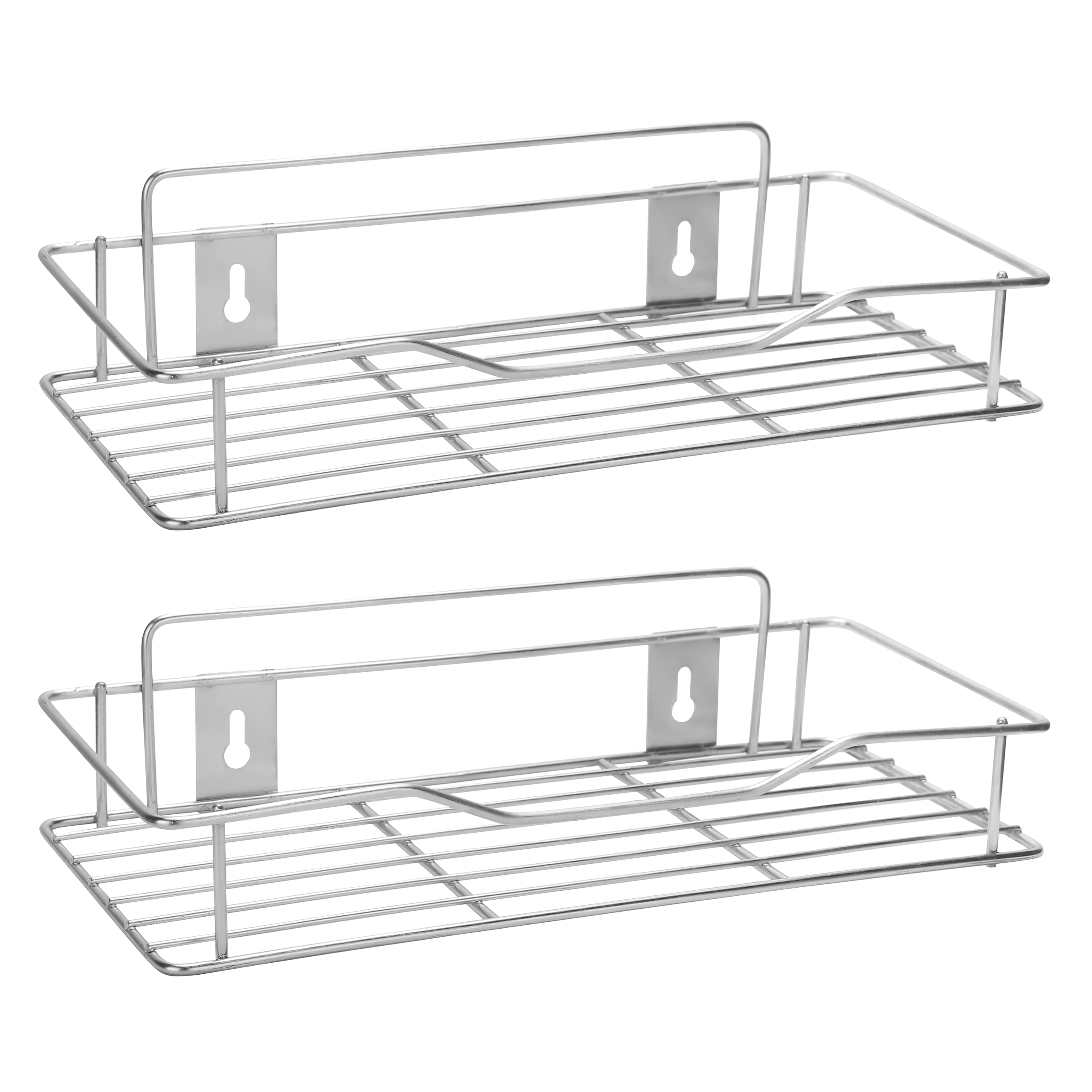 Namani Stainless Steel Pack of 2 Wall Mount Shelves for Kitchen & Bathroom | Heavy Duty Storage Shelf for Spice Rack, Toiletries, Condiments & Home Organizer | Rustproof Metal Wall Shelf (Silver-2)-image-6
