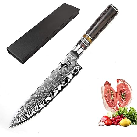 Amazon 漁川 牛刀 包丁 ダマスカス V金10号鋼 刃渡り187 ステンレス 鋼 本当に良いものとは 一生 ずっとつき合えるものである 牛刀包丁 オンライン通販