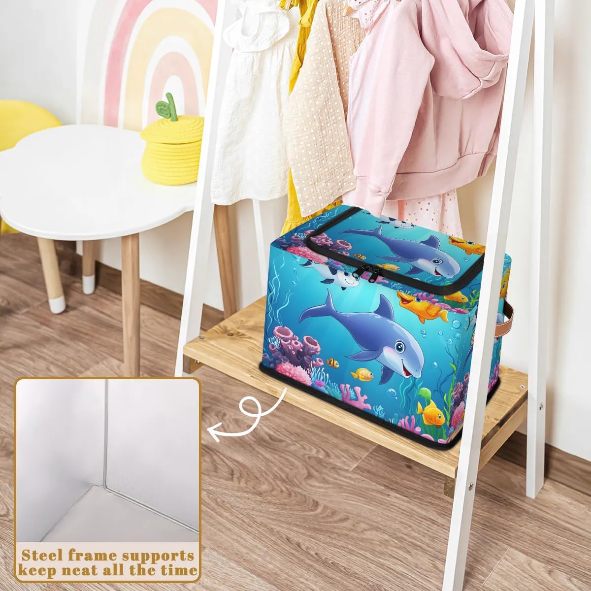 Fish Dolphin Cute Animals Storage Bins With Lids, Foldable Storage Basket, Toy Storage Box, Used For Storing Clothes Blankets Pillows, 14.2 ”x 10.2" x 10"